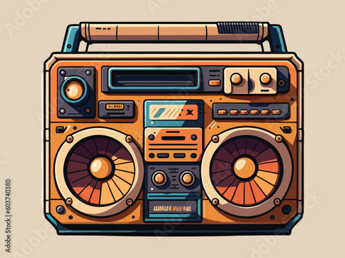 Engraving retro vintage wooscut modern style music audio boombox speaket for cassettes types. Can be used like logo or icon. Graphic Art Vector photo