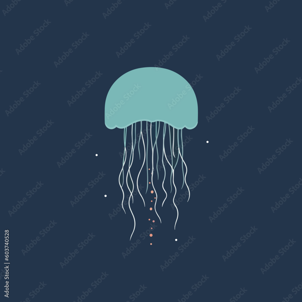 Naklejka premium Minimalistic jellyfish blue logo vector art