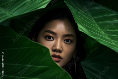 Asian Woman In Leaves