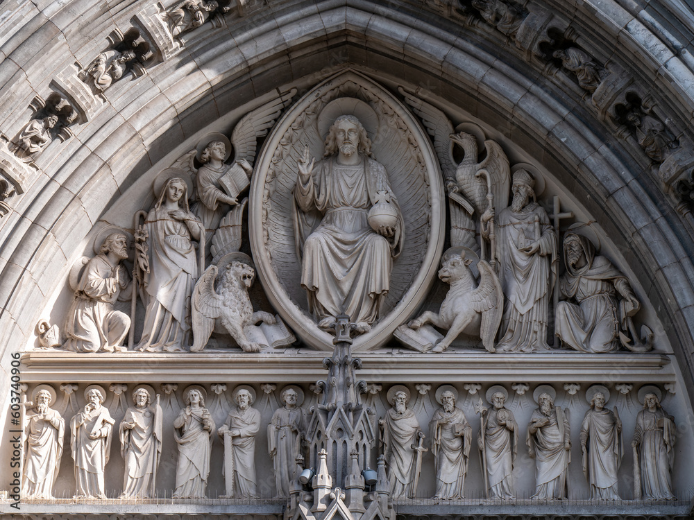 Bas-reliefs above the entrance to the Cathedral of St. Colman in the Irish city of Cob.