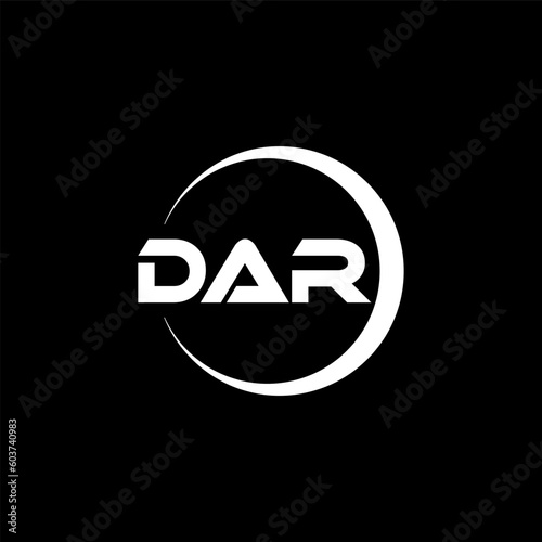 DAR letter logo design with black background in illustrator, cube logo, vector logo, modern alphabet font overlap style. calligraphy designs for logo, Poster, Invitation, etc.