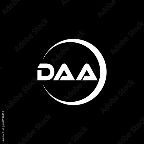 DAA letter logo design with black background in illustrator, cube logo, vector logo, modern alphabet font overlap style. calligraphy designs for logo, Poster, Invitation, etc.
