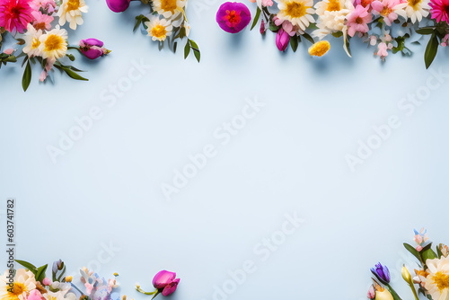 Women's day and Mother's day background banner in feminine color with copy space, backdrop with spring flowers, Generative AI