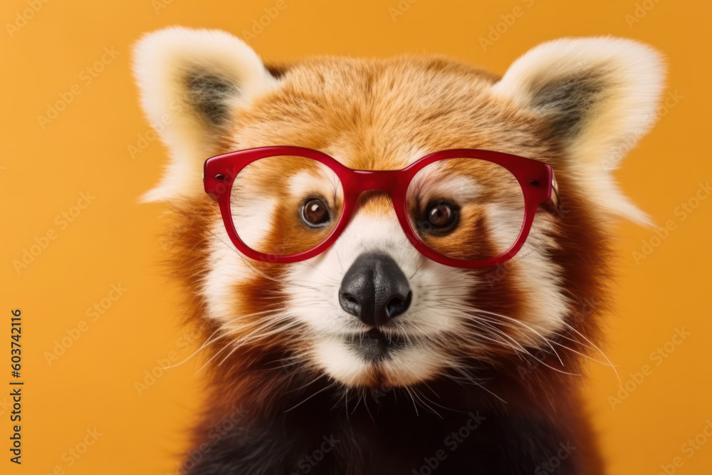 Social yet solitary red panda in cool shades, a symbol of resilience. Native to China's bamboo forests, an exotic mammal with a furry appearance. AI Generative. Social yet solitary red panda in cool shades, a symbol of resilience. Native to China's bamboo forests, an exotic mammal with a furry appearance. AI Generative.