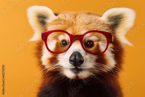 Social yet solitary red panda in cool shades, a symbol of resilience. Native to China's bamboo forests, an exotic mammal with a furry appearance. AI Generative.