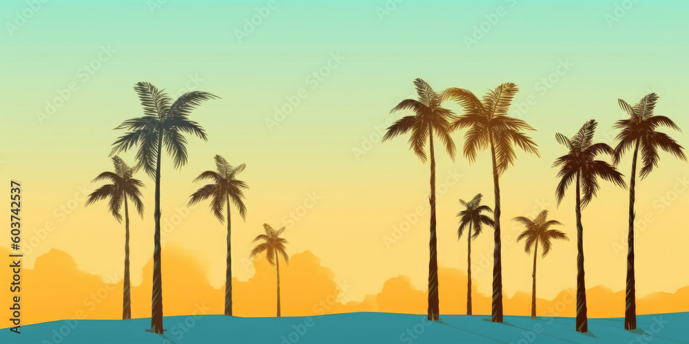 Palm trees in summer, clean background, illustration, generative AI