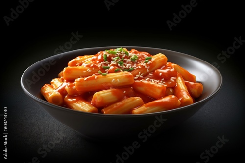 Generative AI Photo realistic Tteokbokki on plate yummi desert food Photography 