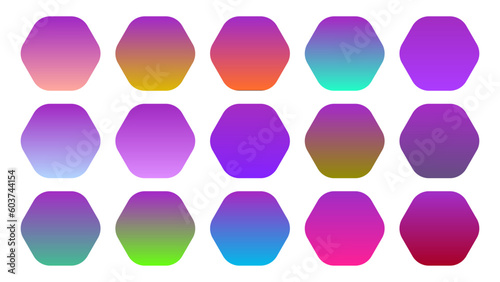 Colorful Purple Color Shade Linear Gradient Palette Swatches Web Kit Rounded Hexagons Template Set
