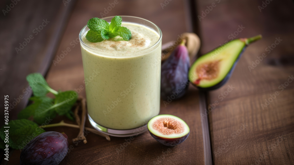 Fresh Zucchini and Fig Smoothie on a Rustic Table Fresh Zucchini and Fig Smoothie on a Rustic Table