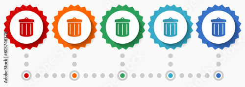 Recycle vector icon set, colorful infographic template, set of flat design badge icons in 5 color options