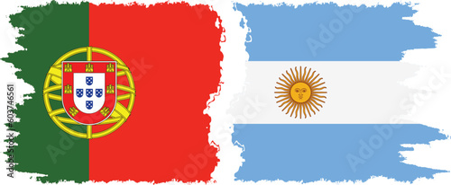 Argentina and Portugal grunge flags connection vector