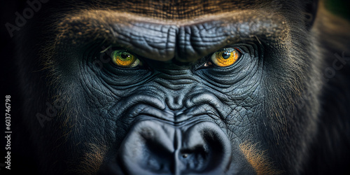 Close up detail portrait of gorilla, Beautiful face portrait of gorilla created with Generative AI