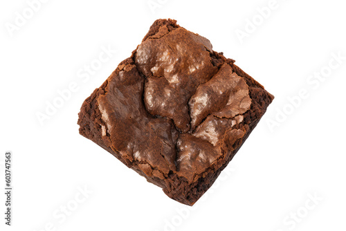 Chocolate brownie isolated on transparent background. Generative Ai