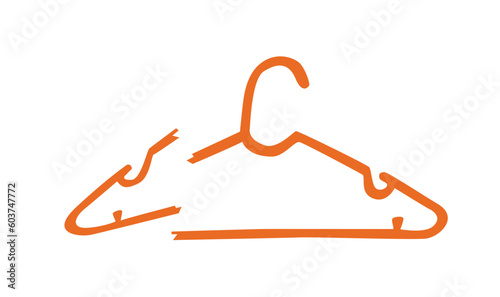 Broken orange plastic clothes hanger vector illustration. Flat vector isolated on white background. Plastic waste concept. Broken hanger vector. Cartoon style.