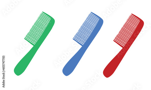 Plastic comb vector set in different colors. Plastic product. Flat vector in cartoon style isolated on white background.