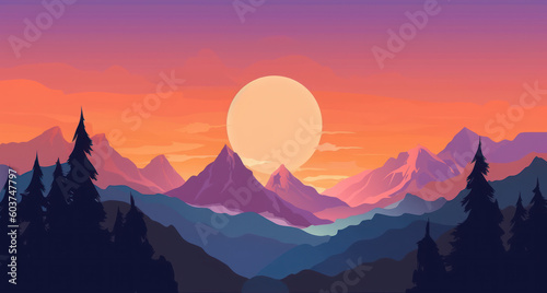 Calming abstract landscape with mountains in the background