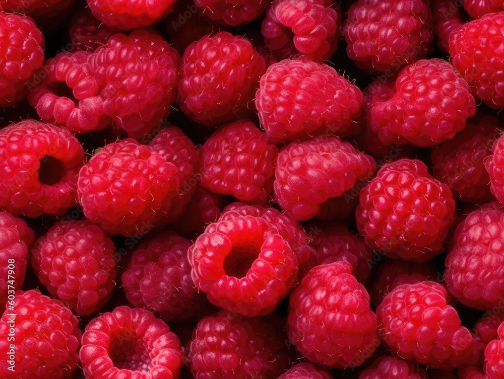 Raspberries background as seamless tile (generative AI) Raspberries background as seamless tile (generative AI)