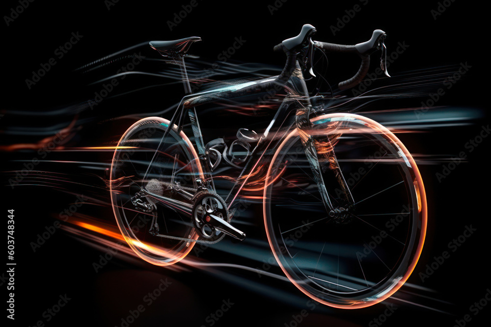 Fototapeta premium colorful speed road bike bicycle in dark generative ai