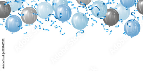 background vector illustration of blue and silver balloons and blue confetti for fathers day