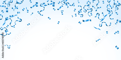 grand opening greeting card blue confetti and ribbons vector illustration. background party