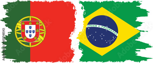 Brazil and Portugal grunge flags connection vector