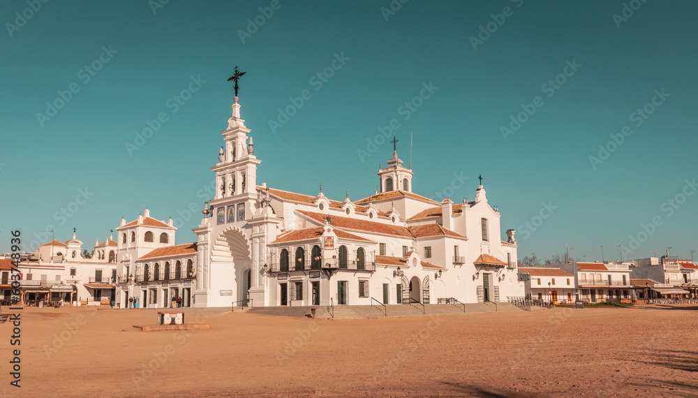 Sanctuary of Our Lady of Rocío in a  pilgrimage place in Almonte Andalusia