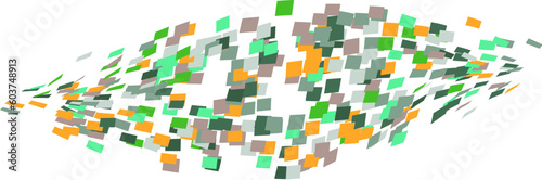 Scattered square particles ornament. Mosaic flight wind. Windy destroyed cell wall. Flight colored tiles flock direction stream.Leaf fall conditional parts single whole. Crash curved surface.