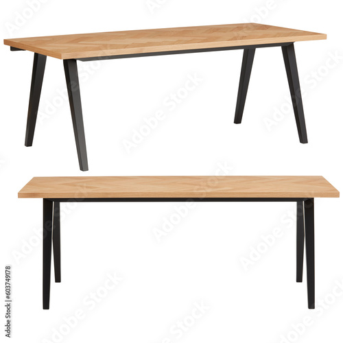 table isolated on white long wooden chair that can seat many people cut out, isolated from the background, taken inside the studio.