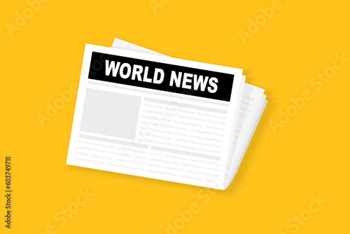Newspaper vector icon illustration. Folded newspaper vector icon heading World News. Mock up of a daily newspaper. Newspaper template with world news. Vector illustration
