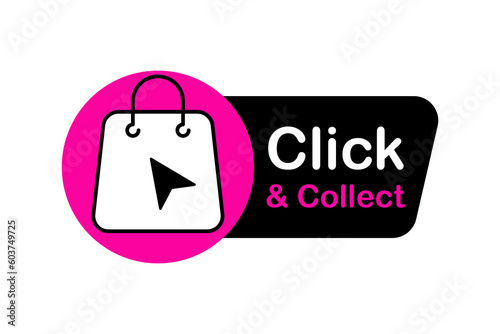 Click and collect icons. Design for ecommerce, internet orders, internet sales and retail. Concept online order or internet shopping. Mouse cursor or hand pointe