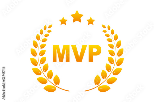 MVP gold medal award. Laurel wreath icon. Symbol of victory, achievement, honor, quality product, or success. Vector illustration