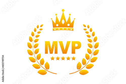 MVP gold medal award. Laurel wreath icon. Symbol of victory, achievement, honor, quality product, or success. Vector illustration