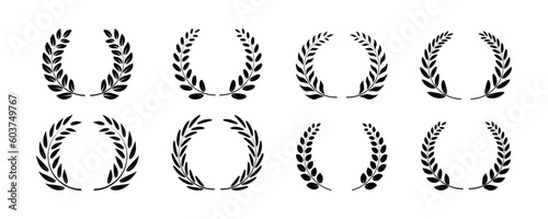 Laurel wreath icon. Symbol of victory, achievement, honor, quality product, or success. Gold template logo design with wreath laurel. Vector illustration