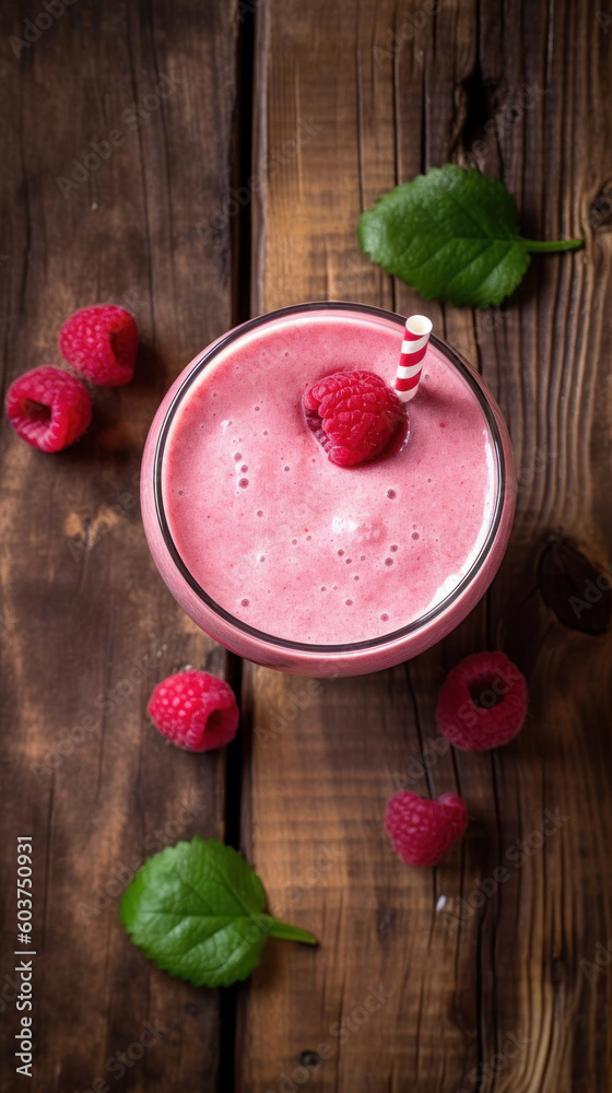 Fresh Raspberry Smoothie on a Rustic Table