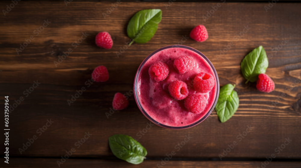 Fresh Raspberry Smoothie on a Rustic Table Fresh Raspberry Smoothie on a Rustic Table