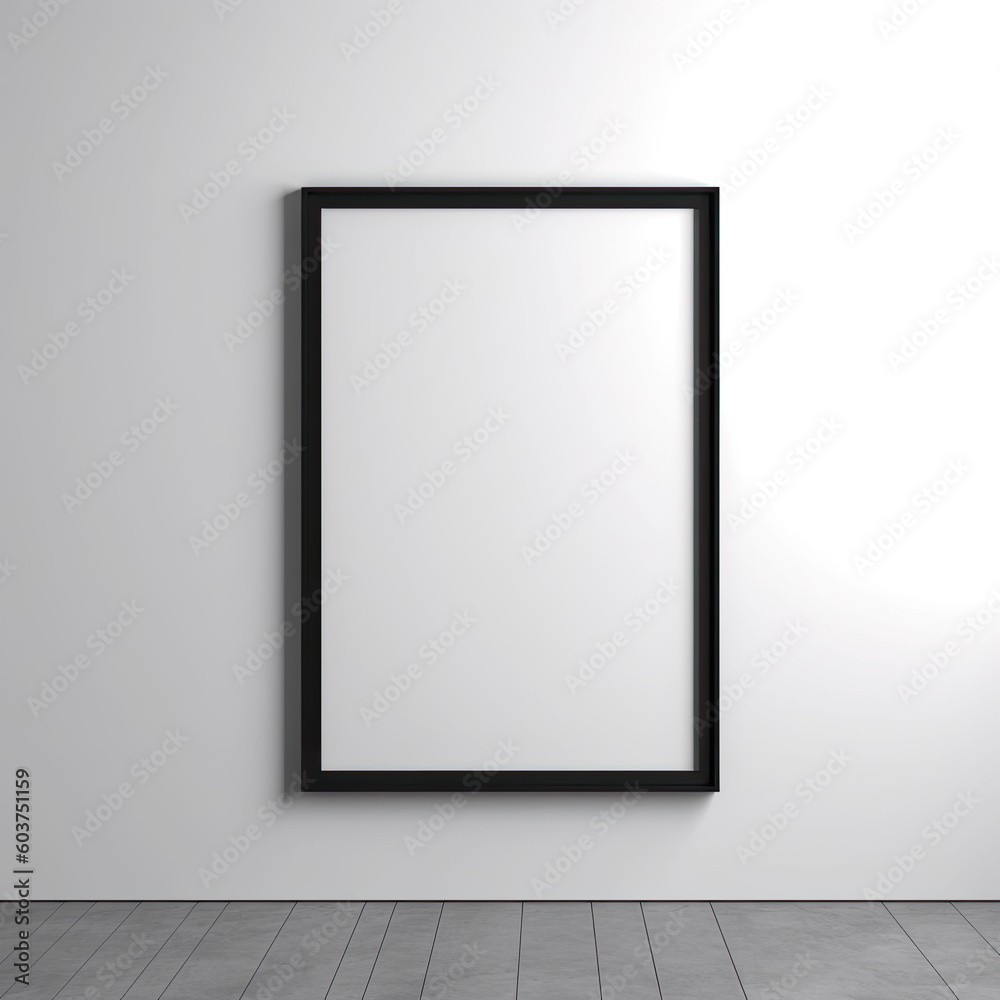 Picture frame, thin black steel frame, viewed from the front, blank canvas, white background Picture frame, thin black steel frame, viewed from the front, blank canvas, white background