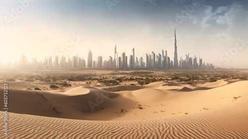 Generative AI. Desert and city in the distance