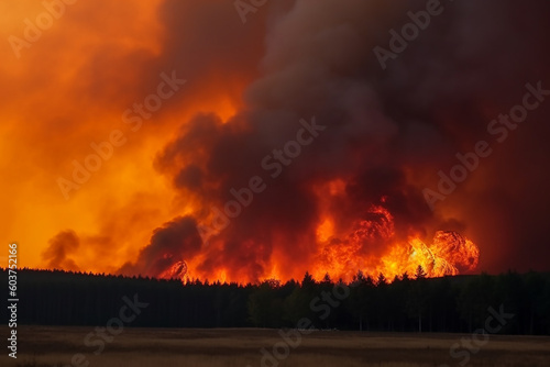 Huge forest fire, Generative AI © Slepitssskaya
