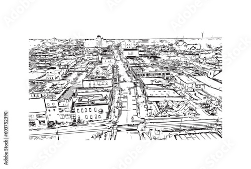 Building view with landmark of Rockford is a city in northern Illinois. Hand drawn sketch illustration in vector. photo