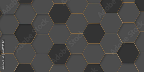 Hexagonal cells grid on black background Seamless wooden wall with  pattern ,in the photo decorative finishing tiles for the sidewalk