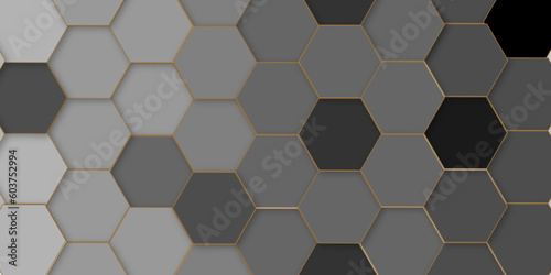 Hexagonal cells grid on black background Seamless wooden wall with  pattern ,in the photo decorative finishing tiles for the sidewalk