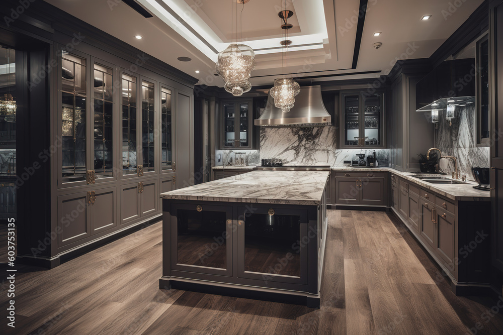 Luxury kitchen. Wood and marble Luxury kitchen. Wood and marble