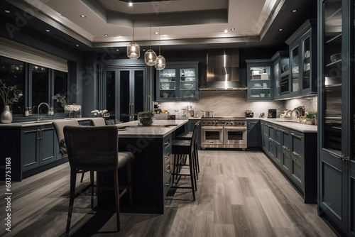Luxury kitchen. Wood and marble