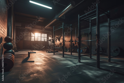 Modern crossfit room with several sports machines. 