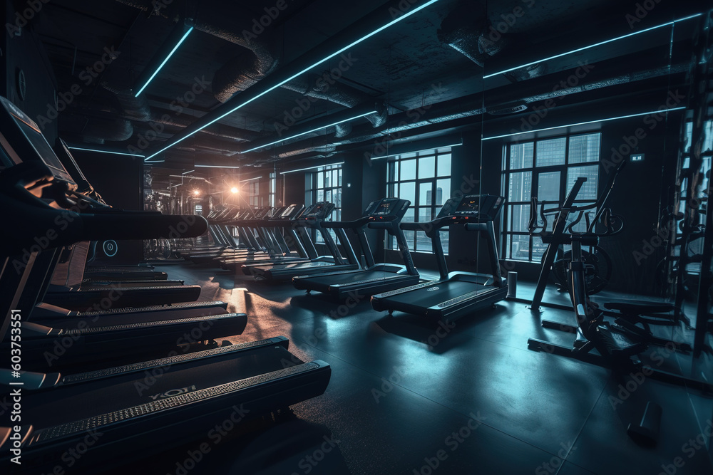 Modern gym with several sports machines. 