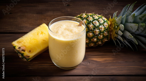Fresh Pineapple Smoothie on a Rustic Table