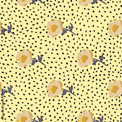 Stylized cute flower seamless pattern in simple style. Abstract floral endless background.