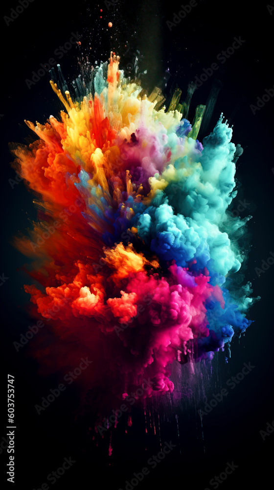 Spectacular Colorful Dust Explosion: A Burst of Vibrancy and Joy created with Generative AI technology