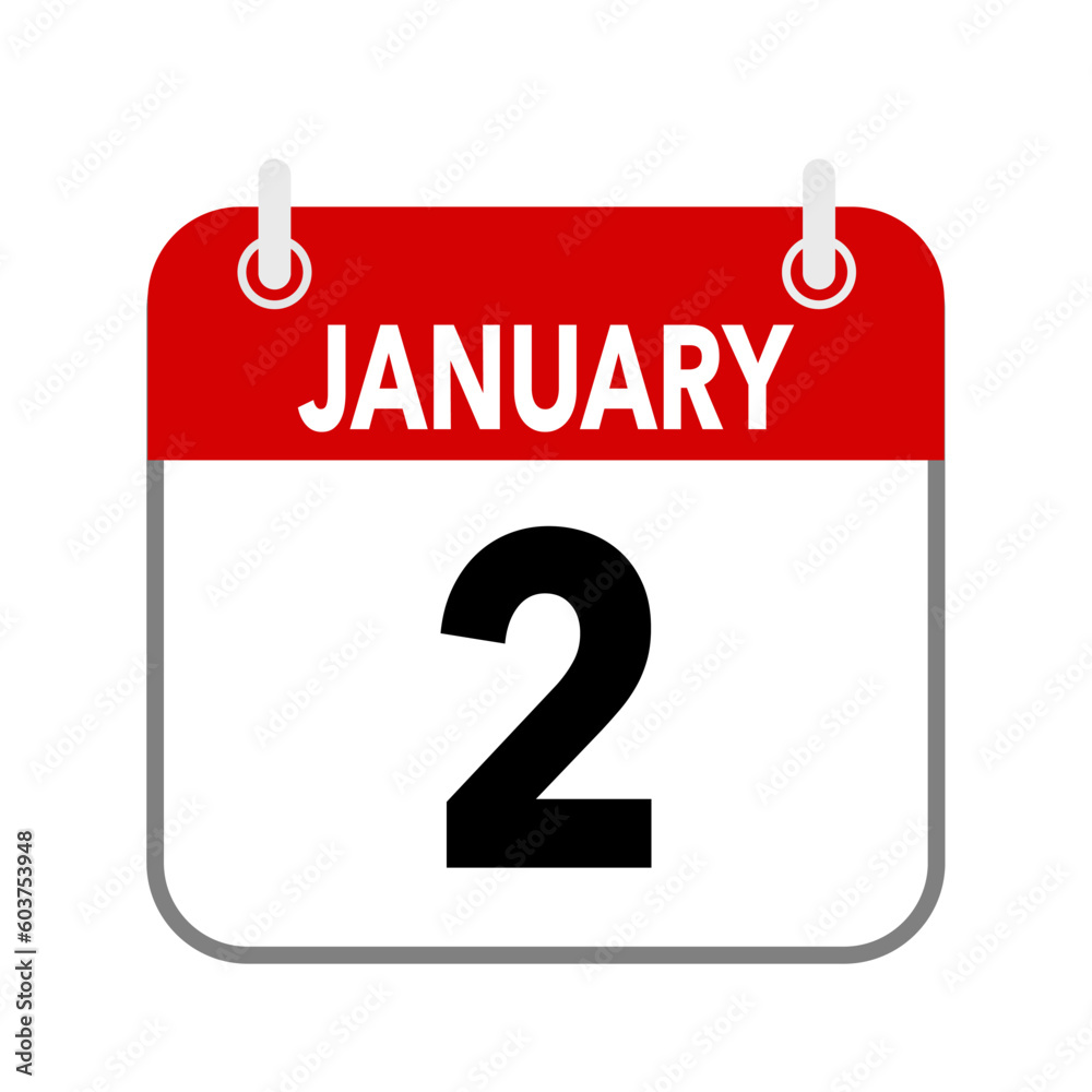 2 January, calendar date icon on white background. 2 January, calendar date icon on white background.