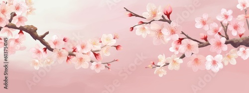 A banner design featuring a cascade of delicate cherry blossoms  gently falling against a soft pastel background  evoking a sense of serenity and tranquility. Generative AI